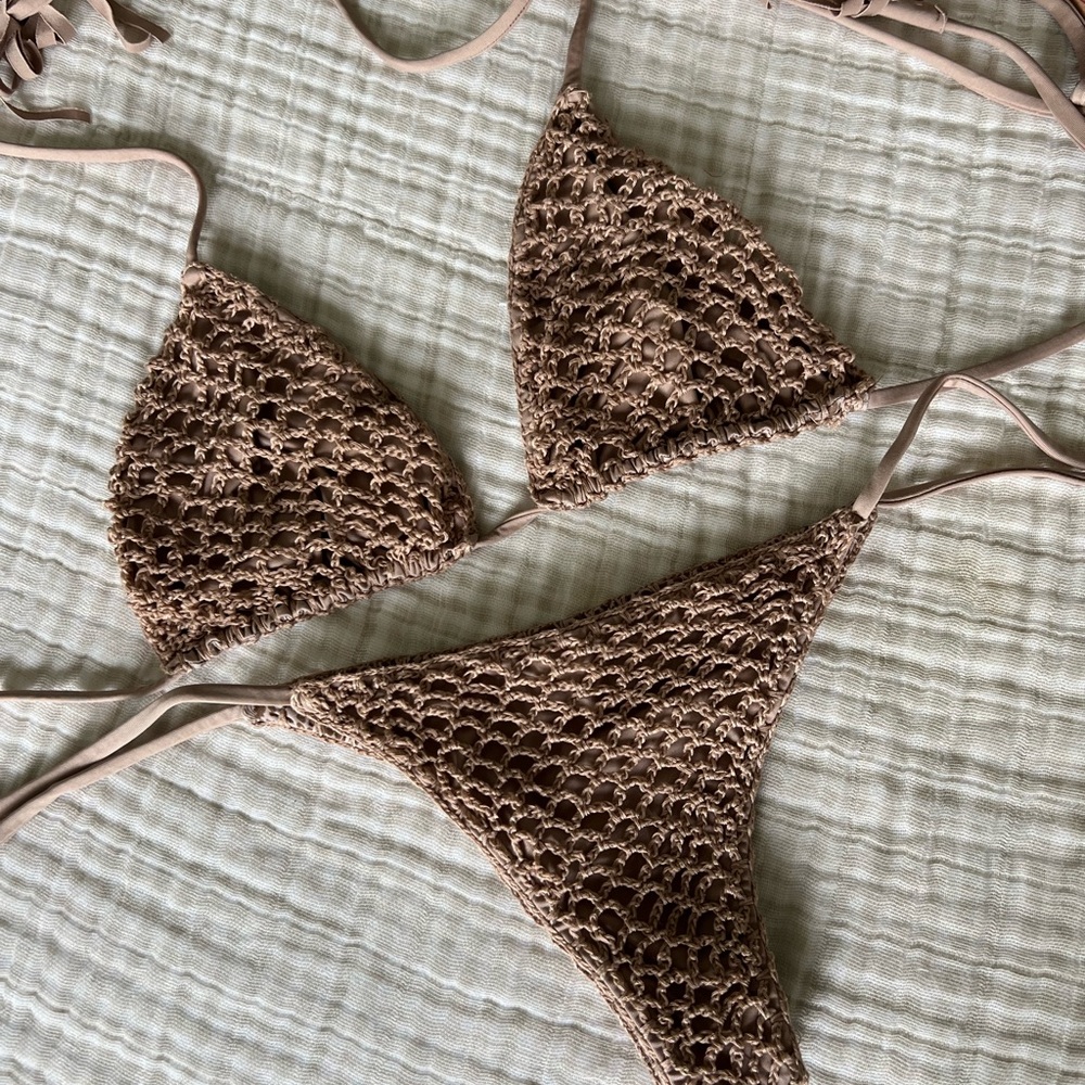 Brown Crochet Bikini Set